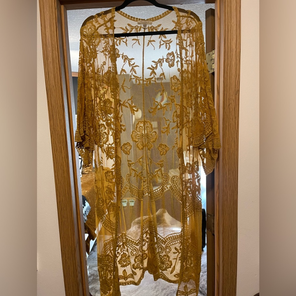 Lace mustard yellow boho kimono/duster